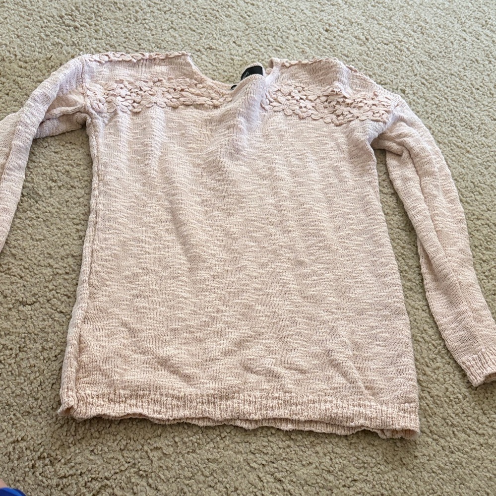 Forever 21 Blush Pink Scoop Neck Sweater with Floral Yoke